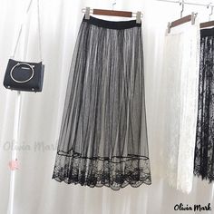 Olivia Mark - Layered Sheer Mesh Midi Skirt with Transparent Detail Sheer Lace Skirt For Spring, Casual Sheer Skirt For Spring, Sheer Black Skirt For Summer, Black Sheer Skirt For Summer, Elegant Mesh Bottoms For Summer, Casual Sheer Bottoms For Party, Spring Lace Bottoms With Tulle Skirt, Outer Tulle, Mesh Midi Skirt