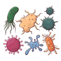 different types of germs on a white background illustration in cartoon style stock photo