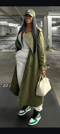 Vacation Outfits London, Fall Winter Outfits Black Women, Hunter Green Shirt Outfit, Cute Outfits With Braids, Olive Green Coat Outfit, 2025 Style Trends, Green And Grey Outfit, Winter Baddie Outfits Casual, Bowling Outfit Ideas