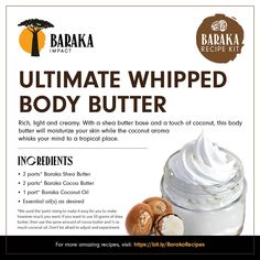 Ultimate Whipped Body Butter Recipe Kit - Baraka Impact Whipped Body Butter Recipe, Diy Body Butter Recipes, Body Butter Recipe, Coconut Oil Body, Diy Coconut Oil, Homemade Body Butter, Diy Body Butter, Coconut Benefits, Body Butters Recipe