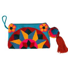 Mandala Clutch are handmade by the Wayuu tribe.  Technique is puyado or tapestry, similar to punch needle. DIMENSIONS & DETAILS Width: 7 inches Height: 10 inches Zip fastening along top Fully lined Double sided Bohemian Multicolor Travel Pouch, Bohemian Multicolor Pouch For Daily Use, Bohemian Multicolor Pouch For Everyday Use, Bohemian Multicolor Pouch For Everyday, Handmade Multicolor Travel Pouch, Handmade Multicolor Pouch For Crafting, Handmade Multicolor Crafting Pouch, Multicolor Handmade Crafting Pouch, Wrist Purse