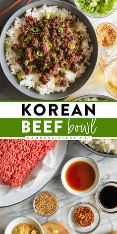 A quick weeknight dinner in just 15 minutes or less! Not only is this Korean rice bowl a delicious, easy homemade meal using ground beef, but it is also budget-friendly. Save this Korean beef bowl recipe! Ground Beef And Rice Bowl, Beef Bowl Recipe, Korean Beef Recipes, Korean Ground Beef, Korean Beef Bowl, Ground Beef And Rice, Beef Bowl, Mongolian Beef Recipes, Easy Ground Beef