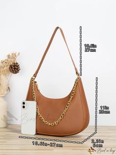 Bird in Bag - Fashionable Shoulder Bag with Chain Attachment Gold Baguette Shoulder Bag With Chain Strap, Chic Brown Shoulder Bag With Chain Detail, Chic Brown Shoulder Bag With Chain, Chic Brown Bag With Gold Chain, Chic Brown Shoulder Bag With Gold Chain, Brown Chain Bag For Everyday Use, Everyday Brown Bag With Chain Detail, Daily Use Brown Shoulder Bag With Chain, Everyday Brown Bag With Chain