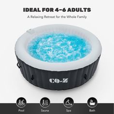 an inflatable hot tub is shown with instructions on how to use the pool