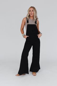 Milly Distressed Hem Wide Leg Overall - Black Capri Overalls Outfit, Overalls Outfit Dressy, Black Overalls Outfit Fall, Black Overalls Outfit, Black Jumpsuit Outfit, Queer Style, Wide Leg Overalls, Cute Hiking Outfit, Jumpsuit Outfits