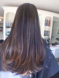 Voyage Hair Highlights, Dark Brown Hair With Babylights, Straight Hair Highlights, Long Shiny Hair, Straight Hair Cuts, Hair Inspiration Long