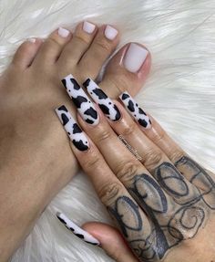 Cow Nails Acrylic, Cow Nails, Acrylic Toes, Bling Acrylic Nails, Square Acrylic Nails, Dream Nails, Fire Nails