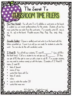 classroom time fillers for students to practice their writing and spelling skills in the classroom