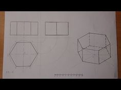 three dimensional shapes are shown on top of a piece of paper, and one is drawn in