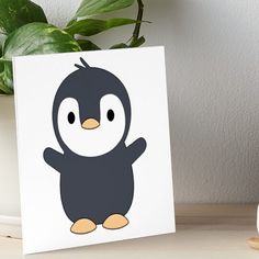 a cute little penguin standing on its hind legs with one eye open art board print