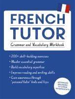 a book cover with the words french tutqr in blue and red on it