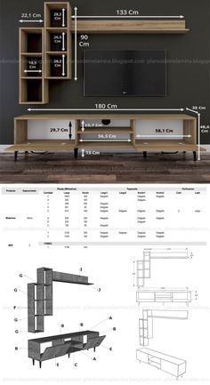 the plans for an entertainment center are shown in this diagram, and it is also labeled with