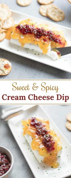 sweet and spicy cream cheese dip is an easy appetizer that's ready to be eaten