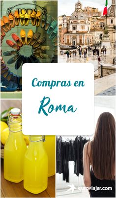 the words compras en roma are shown above photos of women in different countries