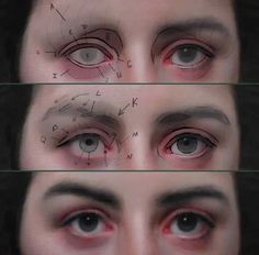 three different views of the human eye and part of the upper half of the person's face