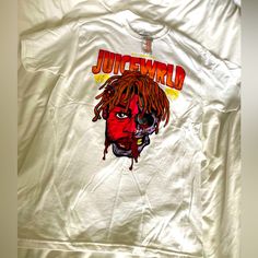 Juice Wrld Tshirt. New With Tags! Trendy White Top For Fan Merchandise, White Hip Hop T-shirt With Front Print, Urban White Shirt With Front Print, Urban Style White Shirt With Front Print, White Hip Hop Fan Merchandise Tops, Red Streetwear T-shirt With Front Print, Urban Red Tops For Fan Merchandise, Red Hip Hop T-shirt For Fans, White Hip Hop T-shirt For Fans