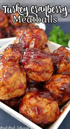 Closeup shot of turkey cranberry meatballs stacked atop one another in white bowl. Amylu Chicken Cranberry Meatballs, Turkey Cranberry Meatballs, Cranberry Bbq Sauce, Holiday Meatballs, Malibu Chicken, Air Fryer Meatballs, Empanada Recipes, Pig Shots, Sausage Ball