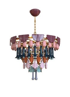 a chandelier with many different colored beads hanging from it's center point