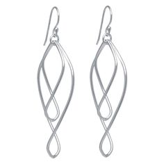 silver earrings with twisted design on white background