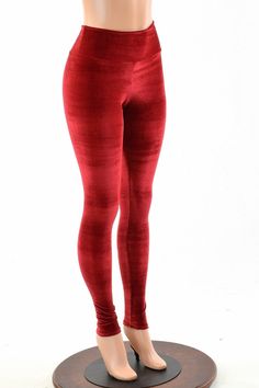 "This item is made to order, please read all the way through the listing before purchasing! These leggings are made of bright red stretch velvet, with a flattering 11\" high rise, and a smooth anti muffin top waistband. This velvet is soooo soft, not the cheap and itchy panne, this is true lycra velvet. Smooth as butter, and so flattering and comfy! Inseam: 32\" Rise: 11\" If you need a different inseam length, please tell us how long you need your inseam in the \"notes\" section at checkout! Wo Fitted Velvet Pants For Winter, Fitted Velvet Winter Pants, Winter Fitted Velvet Pants, Winter Velvet Fitted Pants, Fitted Velvet Bottoms Full Length, Fitted Velvet Bottoms, Fitted Full-length Velvet Bottoms, Red Full-length Leggings For Party, Red Full Length Leggings For Party