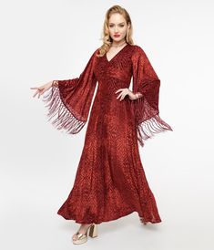 Smak Parlour 1970s Burgundy Velvet Burnout Fringe Sleeve Maxi Dress - Unique Vintage - Womens, DRESSES, MAXI 1970s Style, Ruched Maxi Dress, Velvet Burnout, Outfit Wedding Guest, Burgundy Velvet, 1970s Fashion, Sleeve Maxi Dress, Beauty Sale, Style Maxi Dress