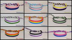 six different types of bracelets with various colors