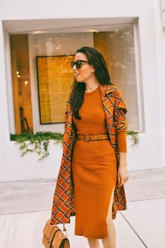 Orange Dresses Outfit, Burnt Sienna Outfit, Burnt Orange Dress Outfit Fall, Burnt Orange Clothing, Autumn Outfits Orange, Orange Dress Outfit Casual, Burnt Orange Outfit Color Combos, Rust Dress Outfit, Orange Fashion Outfits