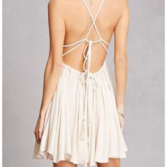 Nwt Boho Me Open Back Nude Semi Sheer Mini Dress Gorgeous Mini Dress With Low Back Rope Straps. Cut Outs Through The Waist. You Can Adjust Waist And Length With Straps. Size: Medium Will Fit A Small White Summer Backless Dress With Lace-up Back, White Lace-up Backless Dress For Summer, Beige Backless Mini Dress For Summer, White Mini Dress With Strappy Back For Vacation, White Strappy Back Dress For Day Out, Summer Backless Mini Dress For Casual Wear, Beige Backless Summer Sundress, White Casual Dress With Strappy Back, Casual Summer Backless Mini Dress