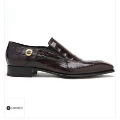 Caporicci 203 Alligator Split Toe Loafers Burgundy Exquisite Genuine Alligator Skin Slip On Loafers, Featuring Split Toe Design, Leather Lining And Sole, And Caporicci Logo Ornament On Side Panel. Also Features Double Side Gore/Elastic For Comfortable Fit. Made In Italy. Caporicci 1208 Genuine Alligator Apron Toe Penny Loafers Black Beautiful Genuine Alligator Apron Toe Penny Loafers, Featuring Fine Stitch Detailing And Leather Sole. Caporicci Exotic Shoes Exemplify The Finest In Italian Shoemak Elegant Brown Crocodile Pattern Loafers, Elegant Crocodile Pattern Leather Slip-on Shoes, Elegant Slip-on Leather Shoes With Crocodile Pattern, Elegant Purple Leather Loafers, Elegant Patent Leather Dress Shoes With Crocodile Pattern, Elegant Business Loafers With Crocodile Pattern, Elegant Crocodile Pattern Loafers For Business, Elegant Crocodile Pattern Leather Shoes For Office, Elegant Purple Slip-on Loafers