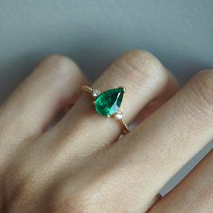 Emerald Teardrop Ring, Emerald Engagement Ring Teardrop, Pear Gemstone Ring, Classic Teardrop Emerald Ring As Gift, Classic Pear-shaped Green Emerald Ring, Elegant Pear-shaped Emerald Ring With Prong Setting, Classic Pear-shaped Emerald Ring Gift, Elegant Pear-shaped Prong Set Emerald Ring, Classic Pear-shaped Emerald Ring