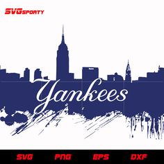 an image of the word yankees in front of a cityscape with skyscrapers