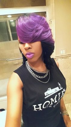 Nice Ponytail, Short Bob Hair Styles, Colored Bob, Bob Hair Styles, Purple Bob, Weird Colors, Short Bob Hair, Best Lace Front Wigs, Hair Wigs For Black Women