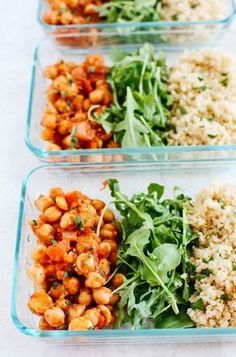 three plastic containers filled with food on top of a table next to an instagram page