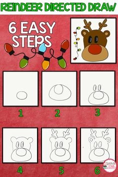 the instructions for how to draw reindeers with christmas lights on their head and nose