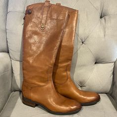 Minimal Wear, Small Dark Spot On The Right Toe. Tread Looks Brand New. Zippers And Buttons Intact. Retails For $200. Casual Riding Boots With Leather Footbed, Brown Leather Riding Boots, Riding Boot, Leather Riding Boots, Sam Edelman Shoes, Spot On, Shoes Heels Boots, Sam Edelman, Riding Boots