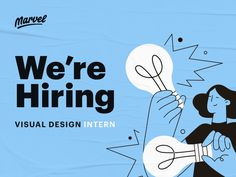 we're hiring visual design intern poster with woman holding lightbulb in hand