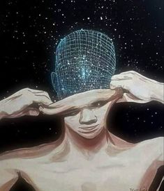 a man with his hands on his head looking at the stars