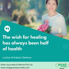 a woman holding a bouquet of flowers in front of a green and white background with the words, the wish for healing has always been half of health