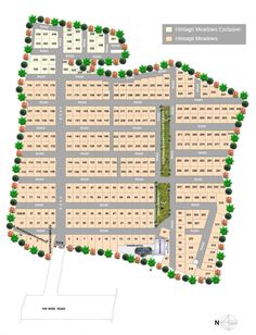 the site plan for an apartment complex with lots of parking spaces and trees on each side