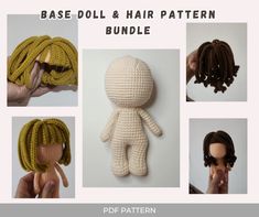 crochet doll and hair pattern bundle with instructions to make it look like a doll