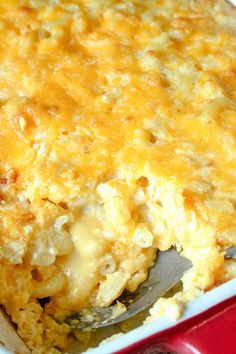 a casserole dish with macaroni and cheese