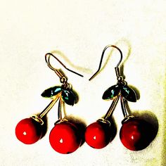 Actual Size Is 1 Inch Cherry On A French Hook - Purchased At Antique Store In San Francisco. Very Lightweight Retro Enamel Earrings As Gift, Retro Red Dangle Earrings, Retro Enamel Jewelry For Party, Retro Enamel Party Jewelry, Red Cherry Print Jewelry For Gifts, Red Enamel Earrings For Party, Red Enamel Trendy Earrings, Trendy Red Enamel Earrings, Cute Red Enamel Earrings