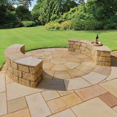 Golden Fossil Circle Features can be used to create focal points within a paved area and are often used to denote a seated area for relaxation or entertaining. Sandstone Paving Slabs, Sandstone Pavers, Indian Sandstone, Paving Ideas, Sandstone Paving, Garden Paving, Garden Wallpaper, Patio Garden Design, Paving Slabs