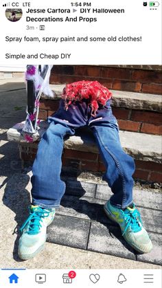 a person sitting on top of a bench with flowers in their hands and wearing blue sneakers