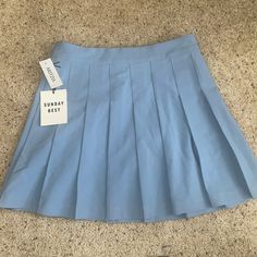 Nwt This Is A High-Rise, Pleated Mini Skirt. Zipper In The Back Blue Pleated Skirt For School In Spring, Blue Tennis Skirt For School In Summer, Trendy Blue Pleated Skort, Blue Skort For School In Spring, Aritzia Skirt, Black Silk Skirt, Plaid Pleated Mini Skirt, Satin Mini Skirt, Grey Mini Skirt