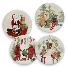 Holiday - Winter Woodland - Set of 4 Coaster Sets - GreenBox Art Coaster Sets, Winter Woodland, Painted Ornaments, Art Class, Art Classes, Coaster Set, Cork, Coasters, Unique Designs