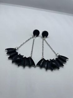 Bat Dangle Earrings Halloween Resin Black Bat Wing Stud | Etsy Edgy Pierced Halloween Earrings, Edgy Halloween Pierced Earrings, Edgy Pierced Earrings For Halloween, Edgy Dangle Earrings For Halloween, Black Earrings For Halloween Cosplay, Black Halloween Cosplay Earrings, Gothic Plug Earrings For Halloween, Gothic Halloween Plug Earrings, Black Gothic Drop Plug Earrings