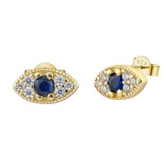 Gold Dainty Evil Eye Crystal Pave Stud Earrings - Bolenvi Pandora Disney Chamilia Jewelry Blue Evil Eye Earrings, Gold Plated Evil Eye Elegant Earrings, Evil Eye Crystal, Blue Sterling Silver Evil Eye Earrings, Elegant Gold-plated Evil Eye Earrings, Bezel-set Cubic Zirconia Solitaire Eye With Eyelashes Stud Earrings Banter, Evil Eye Design, Beautiful Crystals, Broken Chain