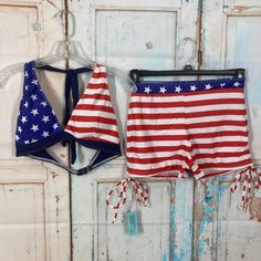 Make A Splash This Summer With This Stylish Adisputent Bikini Swimsuit. The Swimsuit Features A Patriotic Stars And Stripes Pattern In A Multicolor Design, Perfect For Showing Off Your American Pride. The Bikini Top Is A Halter Style With A Cute Bow Accent And Adjustable Strap, While The Bottoms Are Boy Shorts With A Drawstring For A Comfortable Fit. Crafted From A Blend Of Polyester And Spandex, This 2 Piece Bikini Is Easy To Care For With Hand Wash Only. It Also Includes Convenient Features Li 4th Of July Triangle Top Swimwear For Pool, Fitted Star Print Swimwear For Beach Season, Fitted Star Print Swimwear For Vacation, Fitted Triangle Top Swimwear For 4th Of July, 4th Of July Triangle Top Swimwear, 4th Of July Poolside Triangle Top Swimwear, Star Print Swimwear For Beach Season Vacation, Flag Print Triangle Top Swimwear For Poolside, Triangle Top Flag Print Swimwear For Poolside