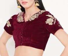 Latest Types Of Velvet Saree Blouse Designs and Patterns (2024) - Tips and Beauty Velvet Blouse Designs, Black Velvet Blouse Design, Green Velvet Blouse, Blue Velvet Blouse